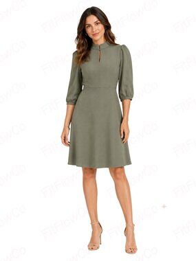 Nanette Lepore Olive Green A-Line Dress Puff Sleeves Size 2 NWT